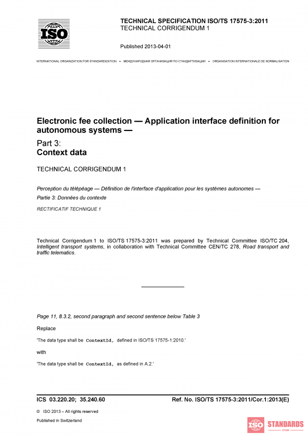 ISO/TS 17575-3:2011/Cor 1:2013 PDF