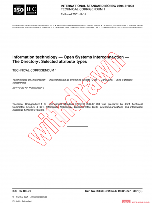 ISO/IEC 9594-6:1998/COR1:2001 PDF