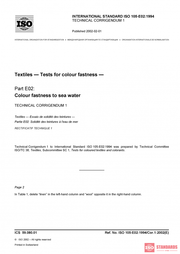 ISO 105-E02:1994/Cor 1:2002 PDF