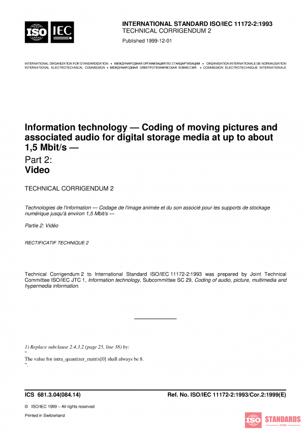 ISO/IEC 11172-2:1993/COR2:1999 PDF