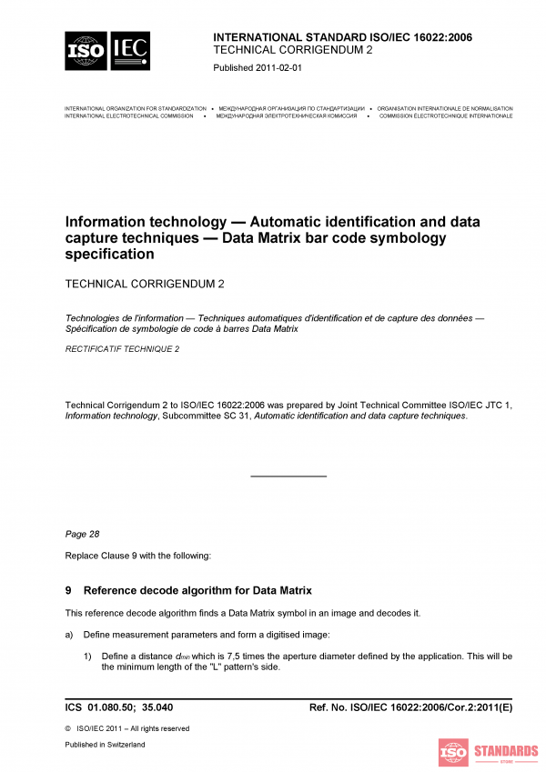 ISO/IEC 16022:2006/COR2:2011 PDF