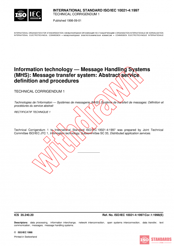 ISO/IEC 10021-4:1997/COR1:1998 PDF
