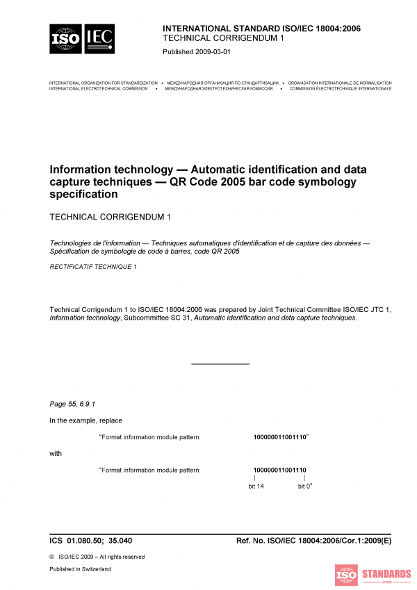 ISO/IEC 18004:2006/COR1:2009 PDF
