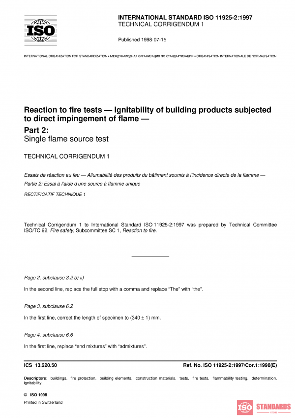 ISO 11925-2:1997/Cor 1:1998 PDF