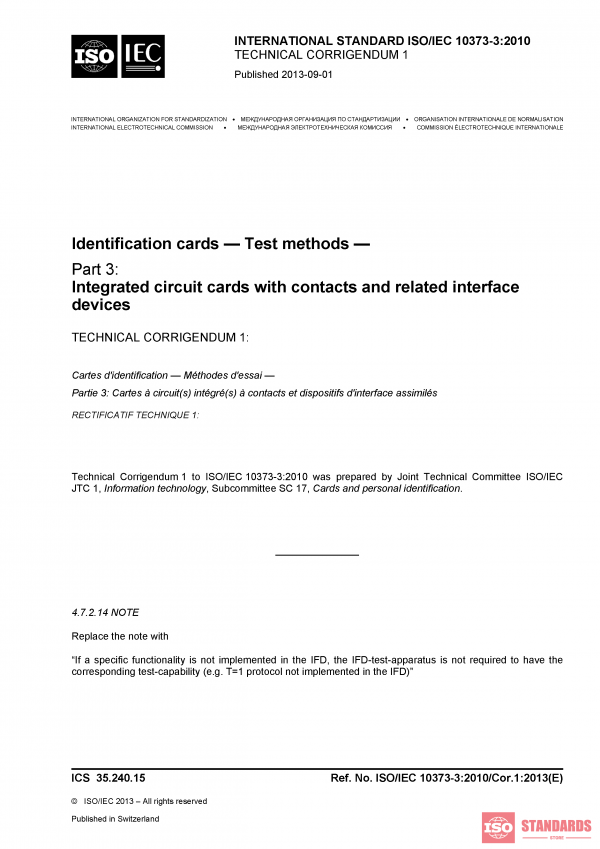 ISO/IEC 10373-3:2010/COR1:2013 PDF