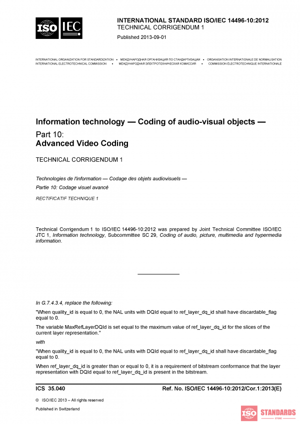 ISO/IEC 14496-10:2012/Cor 1:2013 PDF