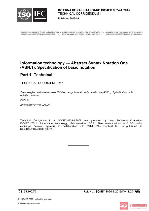 ISO/IEC 8824-1:2015/Cor 1:2017 PDF