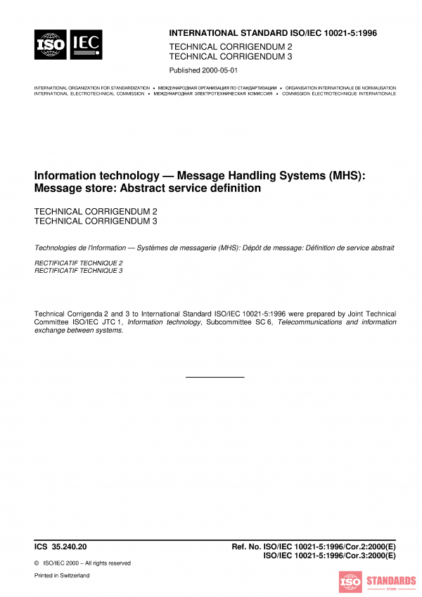 ISO/IEC 10021-5:1996/Cor 2:2000 PDF