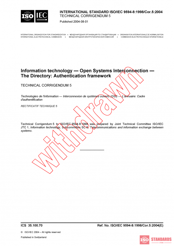 ISO/IEC 9594-8:1998/COR5:2004 PDF