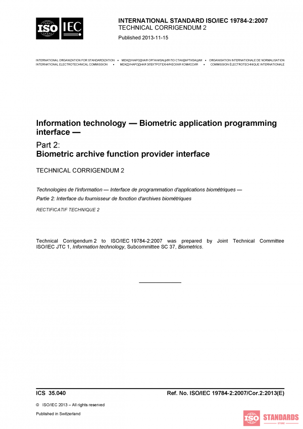 ISO/IEC 19784-2:2007/Cor 2:2013 PDF