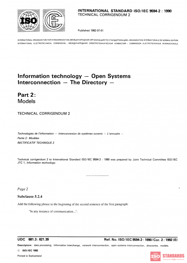 ISO/IEC 9594-2:1990/Cor 2:1992 PDF