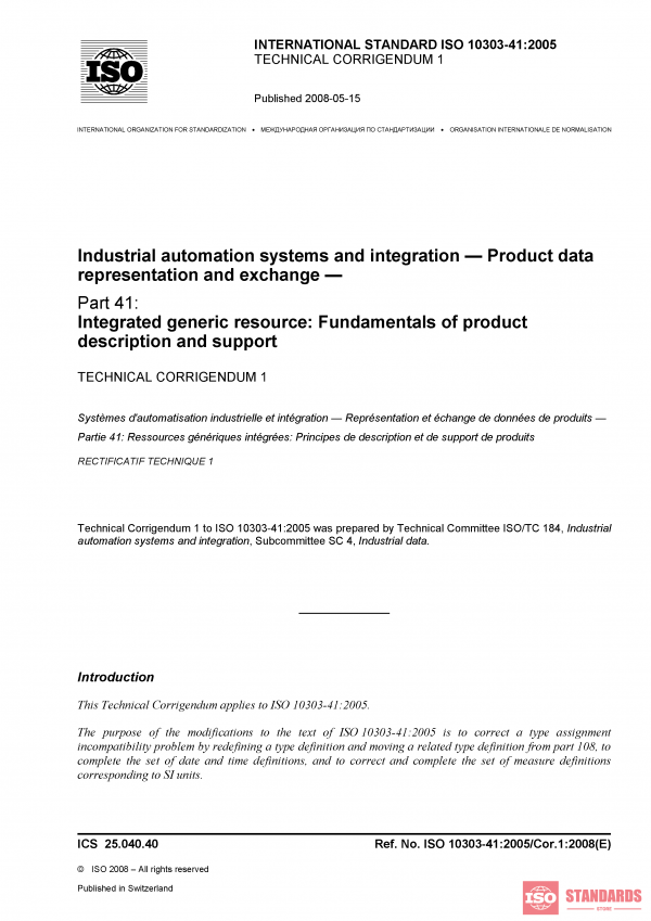 ISO 10303-41:2005/Cor 1:2008 PDF