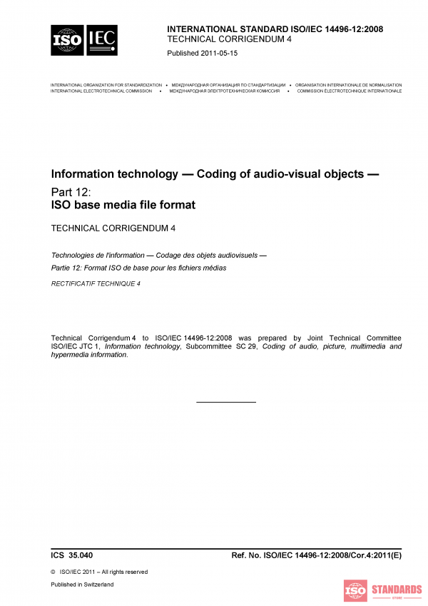 ISO/IEC 14496-12:2008/Cor 4:2011 PDF