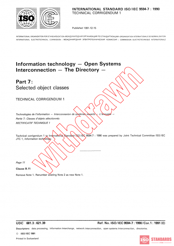 ISO/IEC 9594-7:1990/COR1:1991 PDF