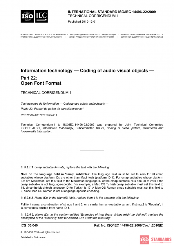 ISO/IEC 14496-22:2009/COR1:2010 PDF