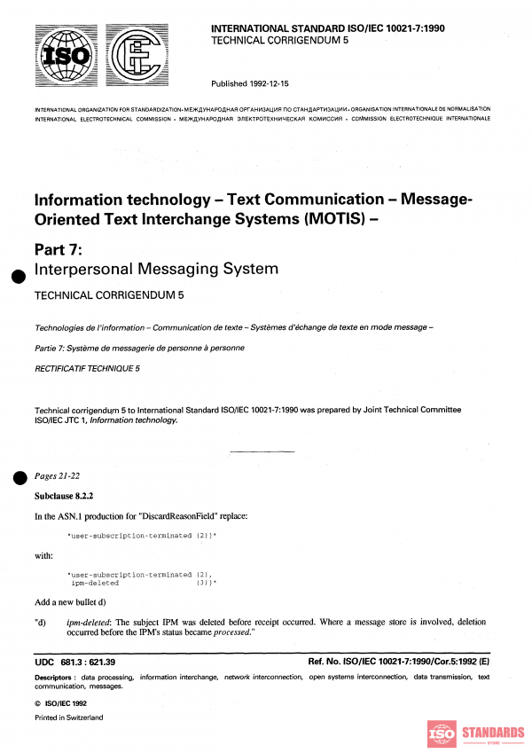 ISO/IEC 10021-7:1990/Cor 5:1992 PDF