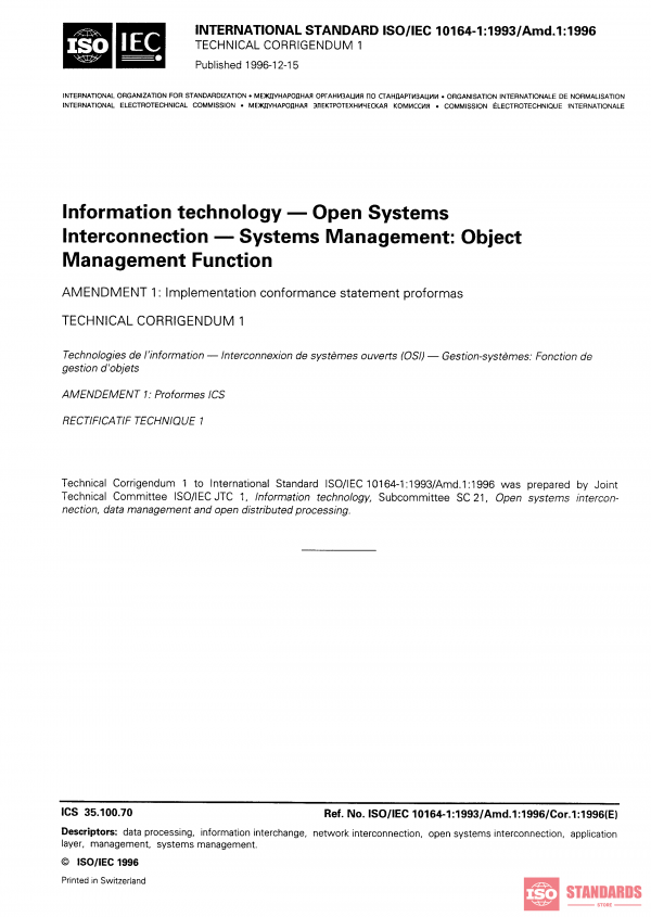 ISO/IEC 10164-1:1993/Amd 1:1996/Cor 1:1996 PDF