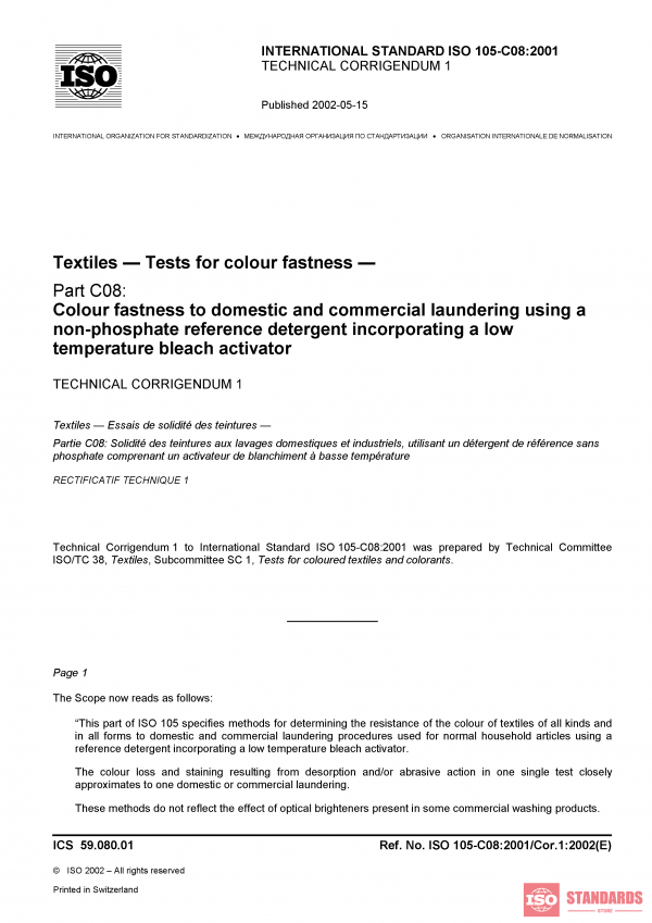 ISO 105-C08:2001/Cor 1:2002 PDF