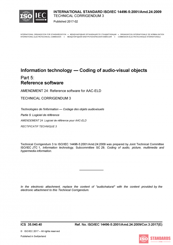 ISO/IEC 14496-5:2001/Amd 24:2009/Cor 3:2017 PDF