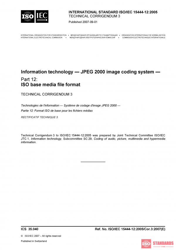 ISO/IEC 15444-12:2005/Cor 3:2007 PDF