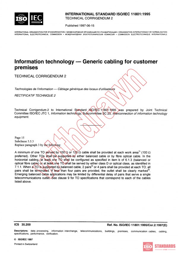 ISO/IEC 11801:1995/COR2:1997 PDF