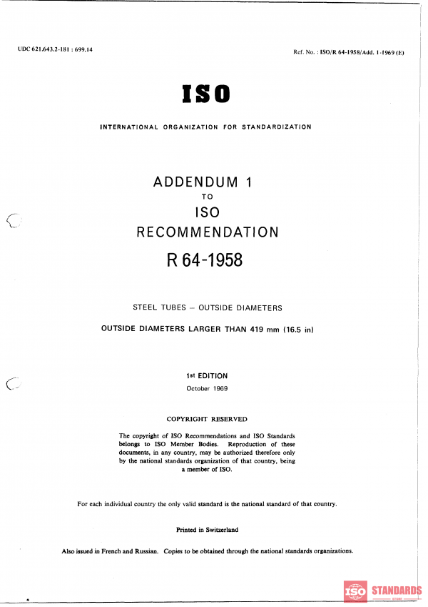 ISO/R 64:1958/Add 1 PDF