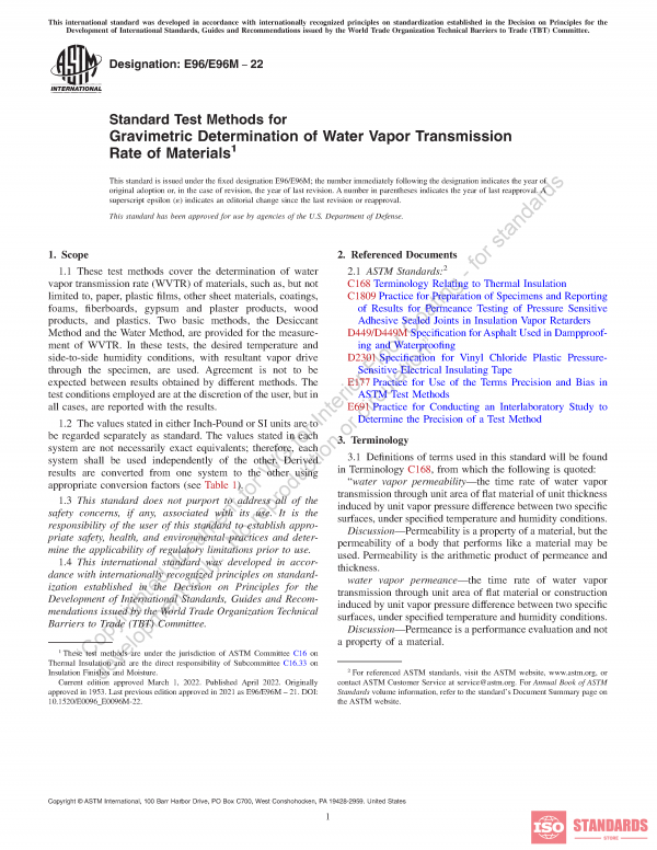ASTM 96 E96M WG:2022 PDF