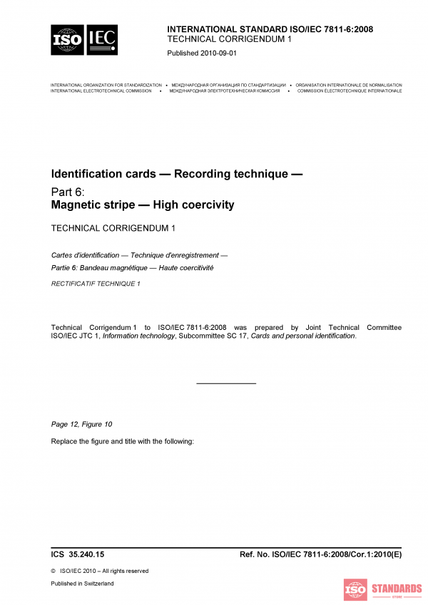 ISO/IEC 7811-6:2008/Cor 1:2010 PDF