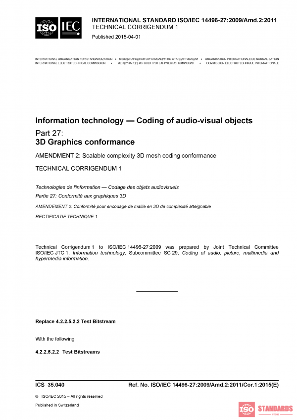 ISO/IEC 14496-27:2009/Amd 2:2011/Cor 1:2015 PDF