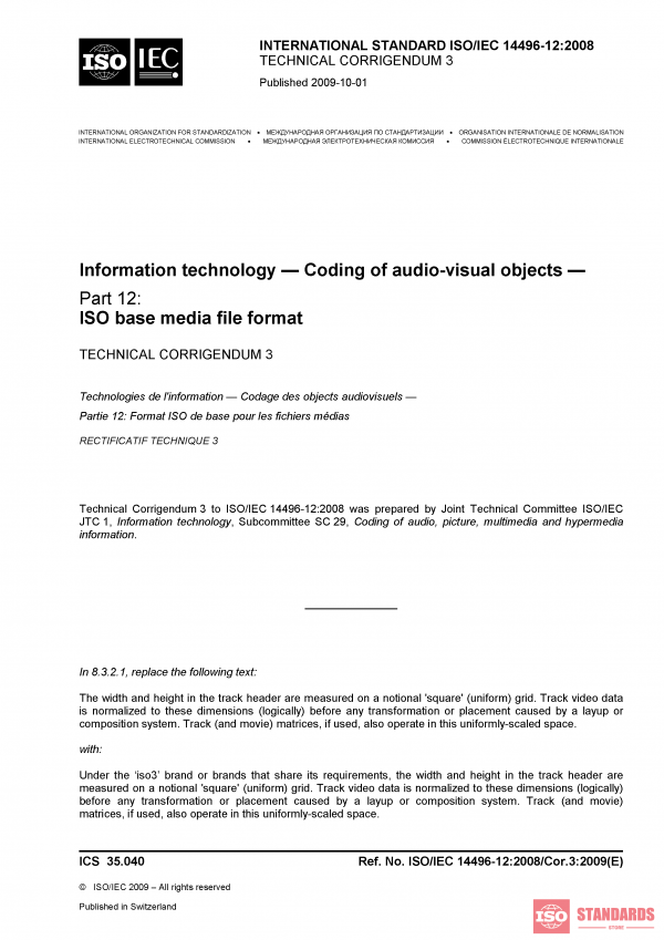 ISO/IEC 14496-12:2008/Cor 3:2009 PDF