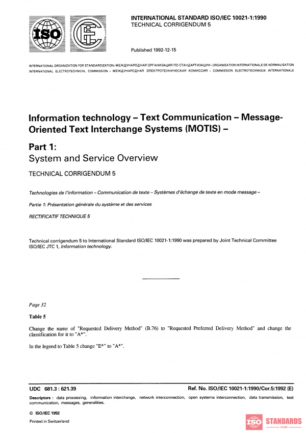ISO/IEC 10021-1:1990/Cor 5:1992 PDF