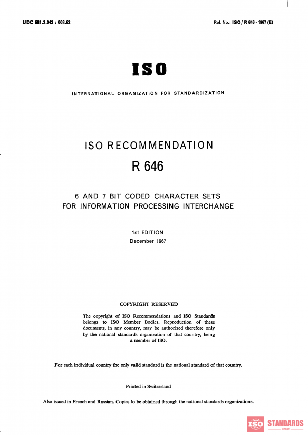 ISO/R 646:1967 PDF