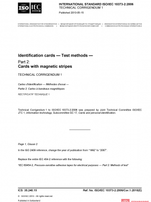 ISO/IEC 10373-2:2006/Cor 1:2010 PDF