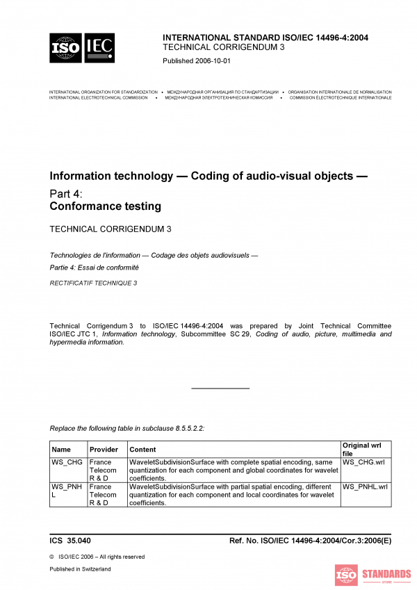 ISO/IEC 14496-4:2004/Cor 3:2006 PDF