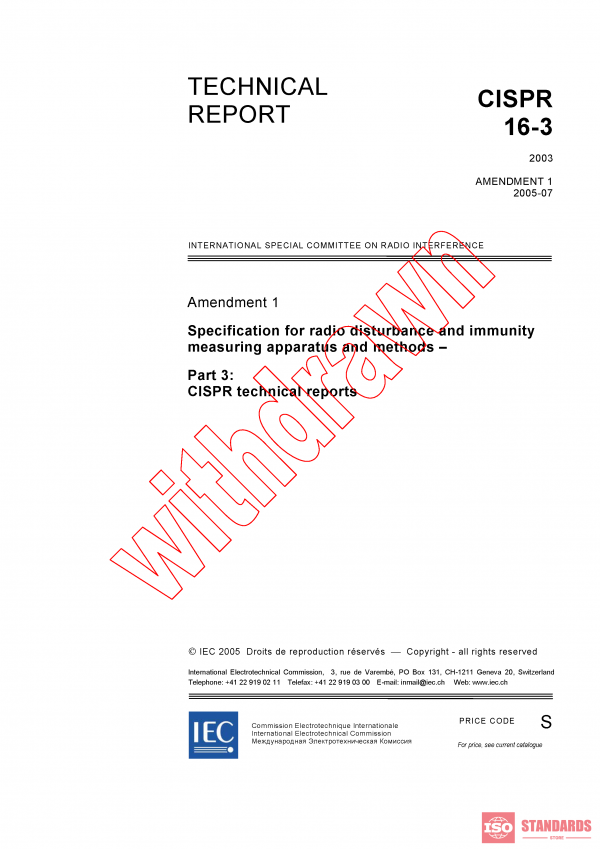 CISPR TR 16-3:2003/AMD1:2005 PDF