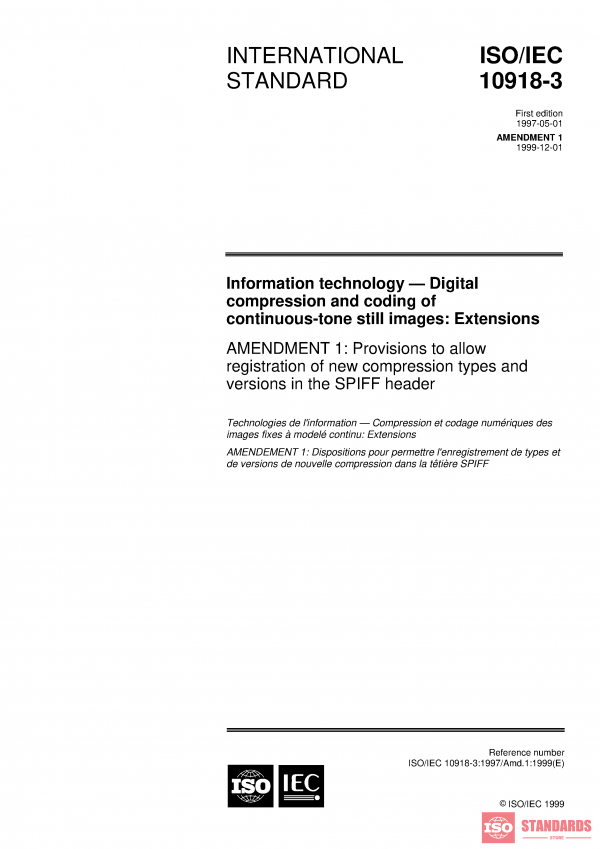 ISO/IEC 10918-3:1997/Amd 1:1999 PDF