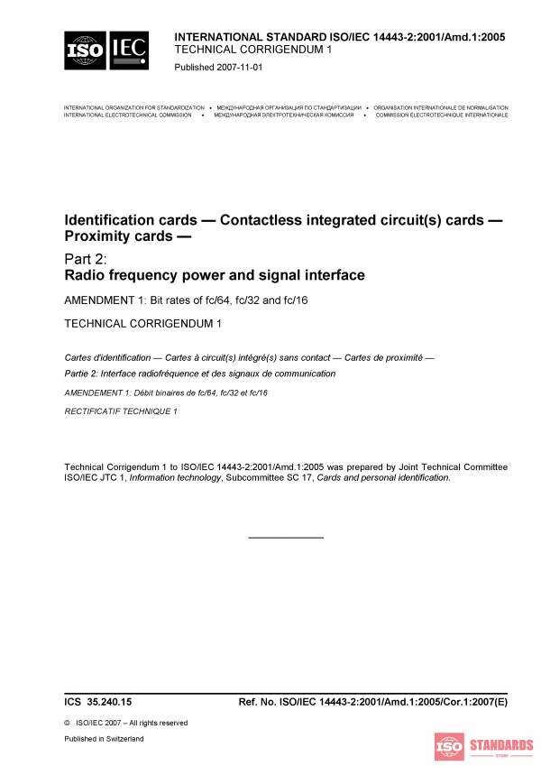 ISO/IEC 14443-2:2001/Amd 1:2005/Cor 1:2007 PDF