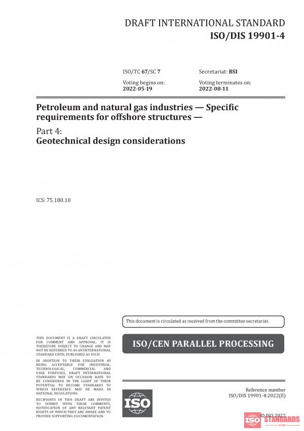 ISO/DIS 19901 Draft – 4 :2022 PDF