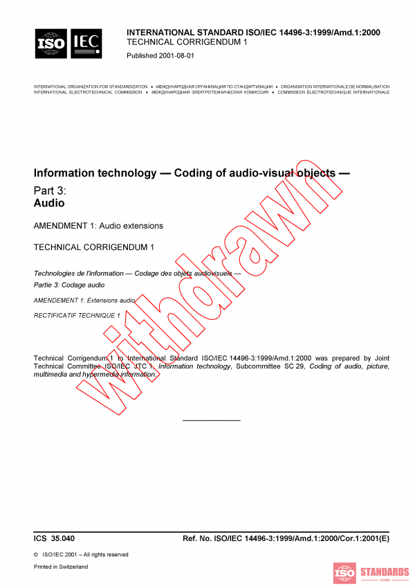 ISO/IEC 14496-3:1999/AMD1:2000/COR1:2001 PDF
