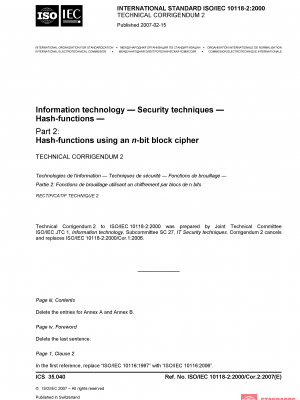 ISO/IEC 10118-2:2000/Cor 2:2007 PDF