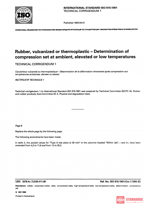 ISO 815:1991/Cor 1:1993 PDF