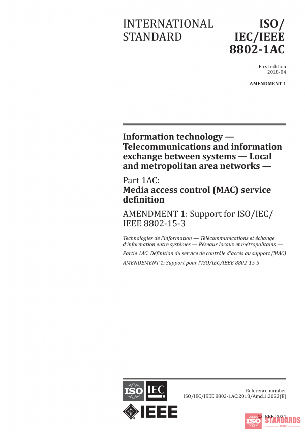 ISO/IEC/IEEE 8802-1AC:2018/Amd 1:2023 PDF