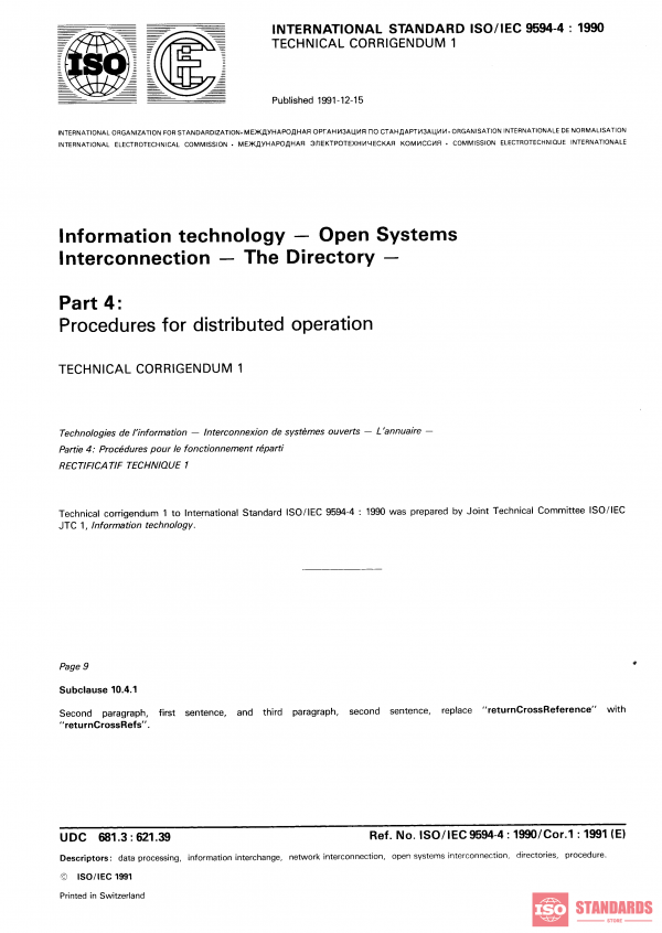 ISO/IEC 9594-4:1990/Cor 1:1991 PDF