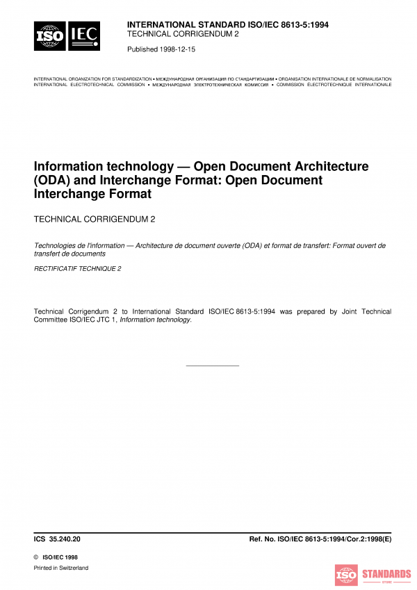 ISO/IEC 8613-5:1994/COR2:1998 PDF
