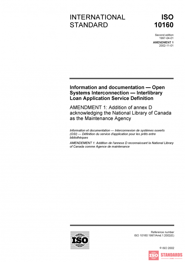 ISO 10160:1997/Amd 1:2002 PDF