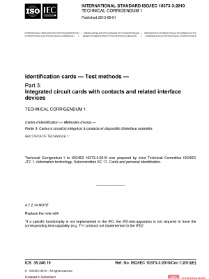 ISO/IEC 10373-3:2010/Cor 1:2013 PDF