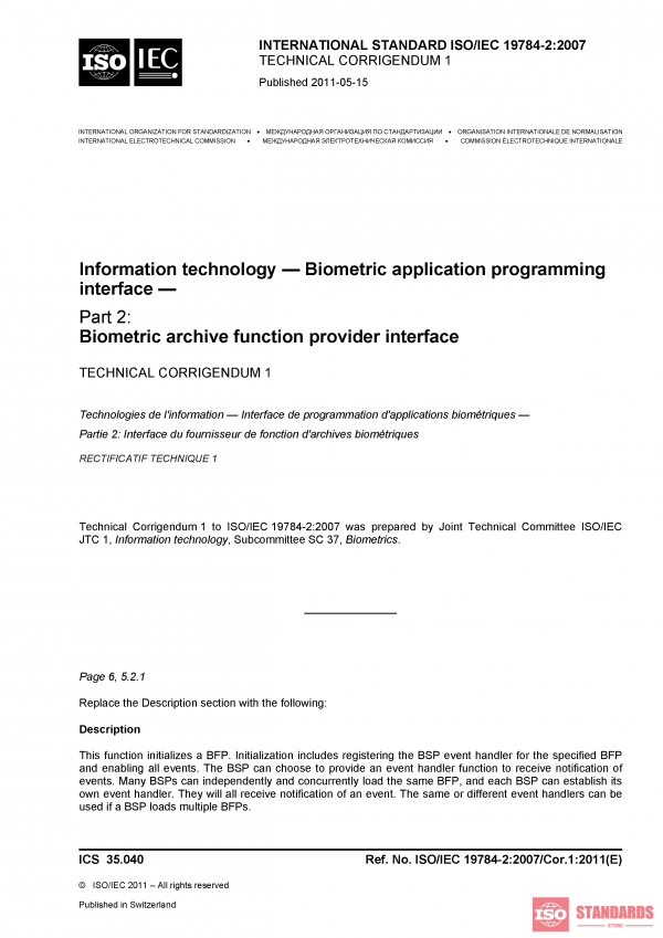 ISO/IEC 19784-2:2007/COR1:2011 PDF