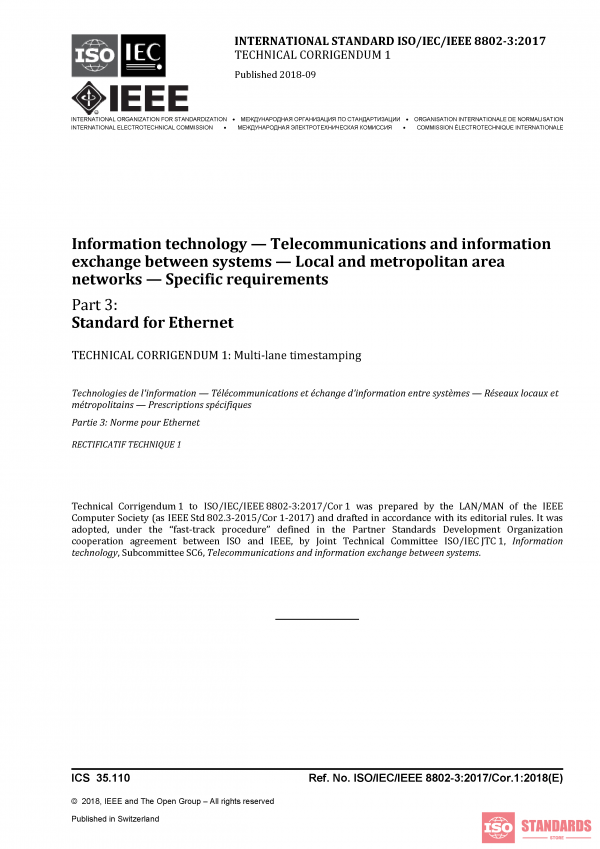 ISO/IEC/IEEE 8802-3:2017/Cor 1:2018 PDF