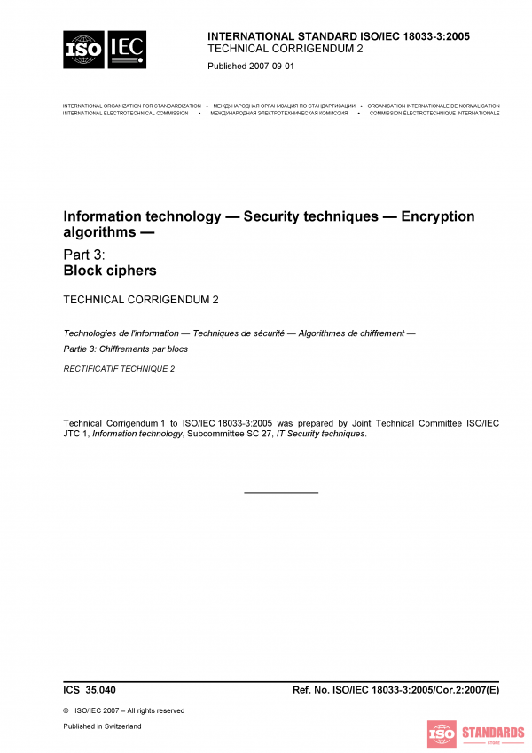 ISO/IEC 18033-3:2005/Cor 2:2007 PDF