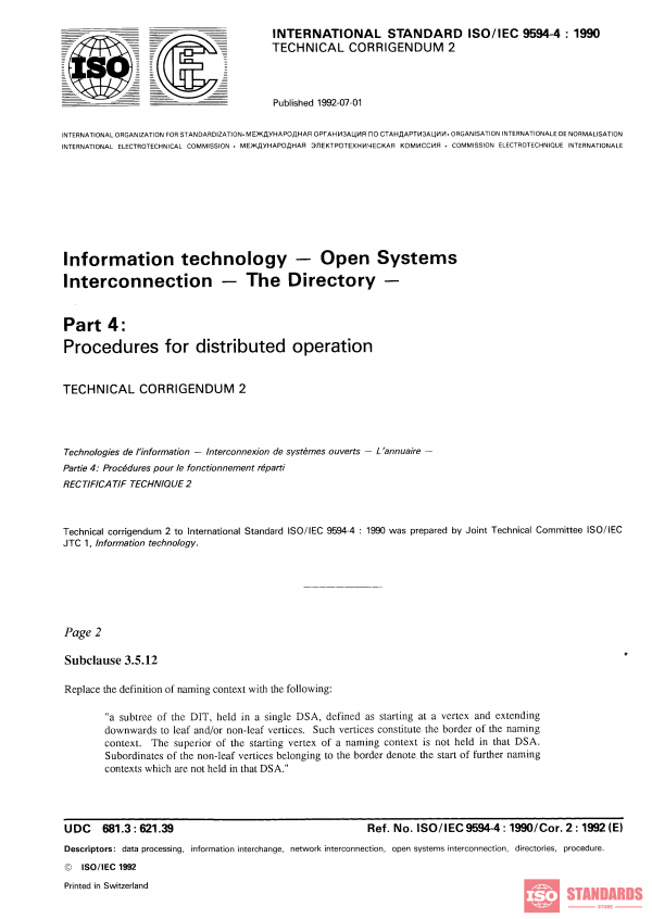 ISO/IEC 9594-4:1990/Cor 2:1992 PDF